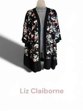 Liz Claiborne Black Floral Open-Front Kimono/Topper PLUS: 1X    #11